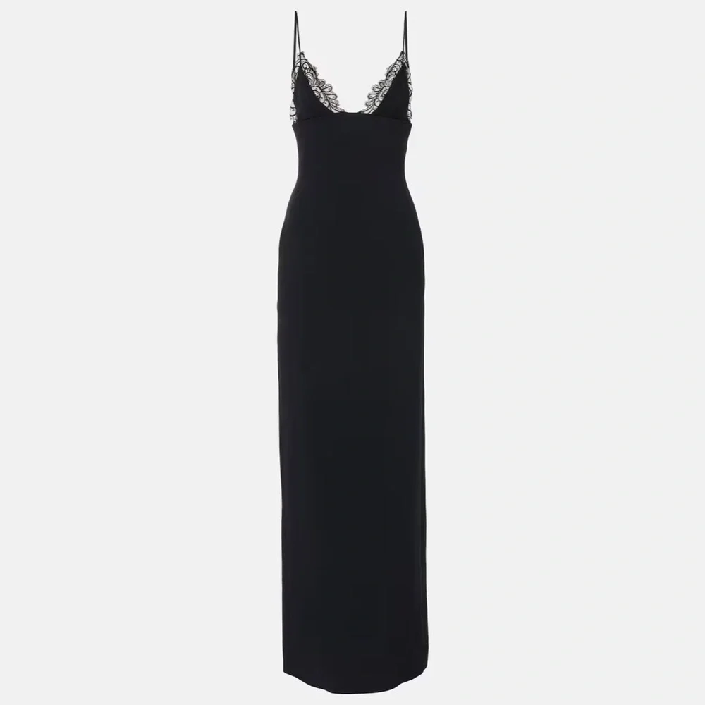 NEW NWT David Koma Lace Trim Cami Top Detail Gown Cady & Lace In Black